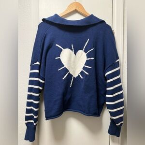 Navy and White Heart Sweater